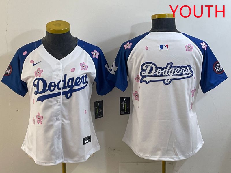 Youth Los Angeles Dodgers Blank White Blue Sakura Edition 2025 Nike MLB Jersey style 13
